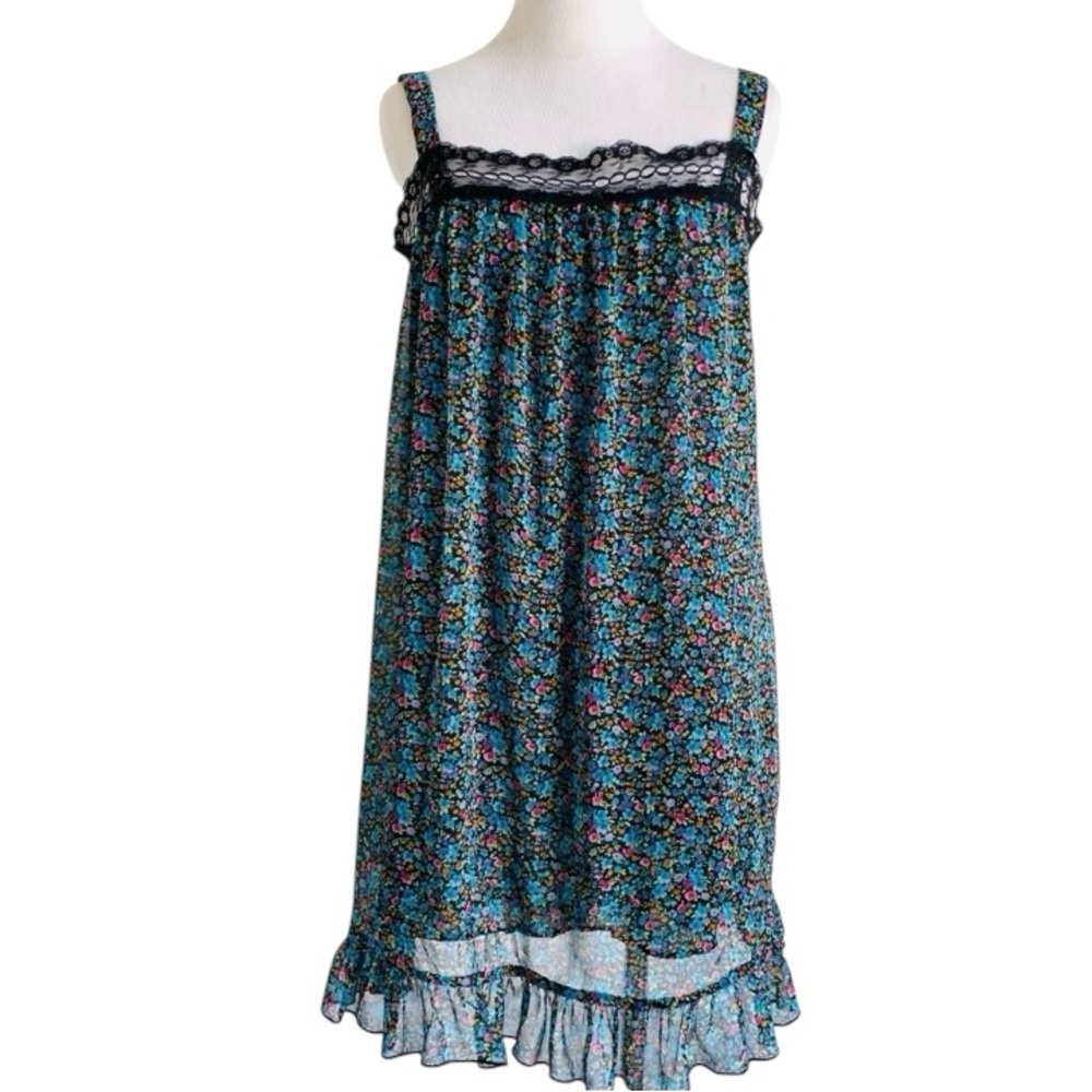 Fire Los Angeles Baby Doll Slip Dress Multicolor Floral Lace Ruffle Medium Fairy